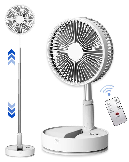 Portable Oscillating Fan — Foldable, Battery Powered, with Remote Control, 4 Speeds & Timer — Perfect for Camping.”